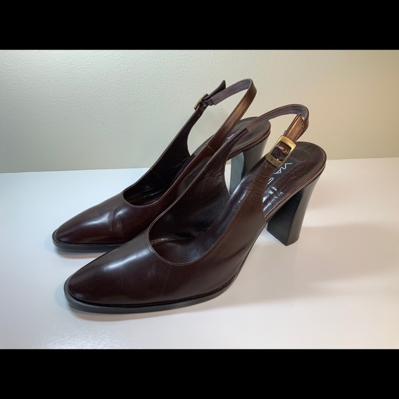 brown leather slingbacks